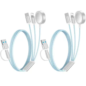 2Pack Travel Essentials 3-in-2 Multi Fast Charging Cable for Apple Watch Charger,Xbox 360 Charger,iPhone Charger,Type C/Lightning Cable for iWatch Ultra/SE/10-2&iPhone 16-11&Xbox 360&Galaxy-Blue