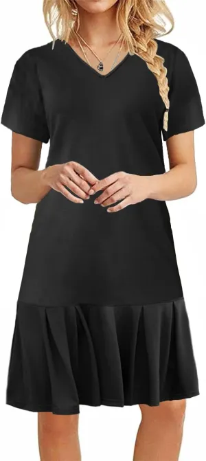 Alaster Queen Women’s 2025 Summer T Shirt Pleated Dress Short Sleeve Casual Swing Tunic Dress with Pockets