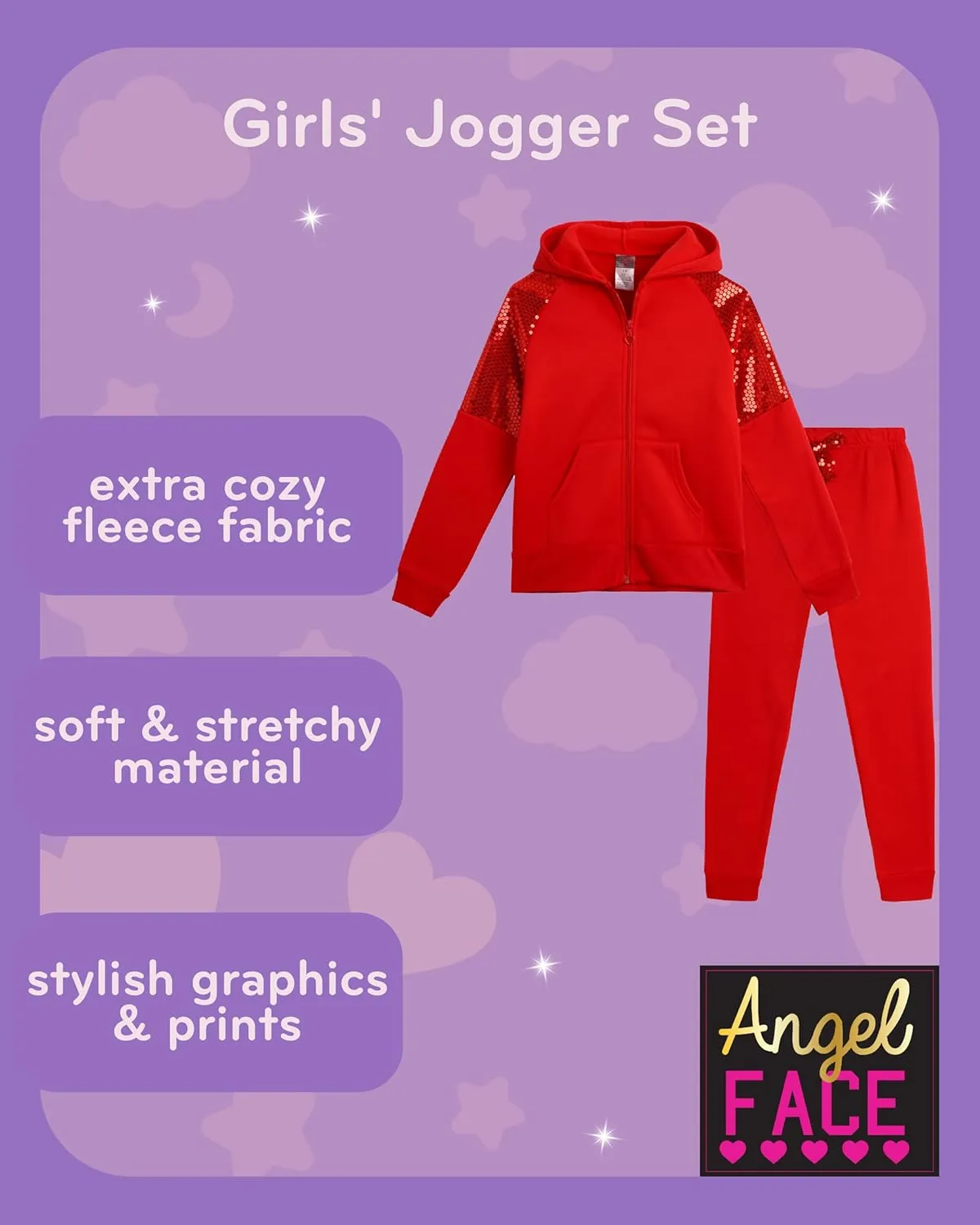 Angel Face Girls Jogger Set - 2 Piece Soft Fleece Pullover Hooded Sweatshirt and Jogger Sweatpants for Girls (Sizes: 7-16)