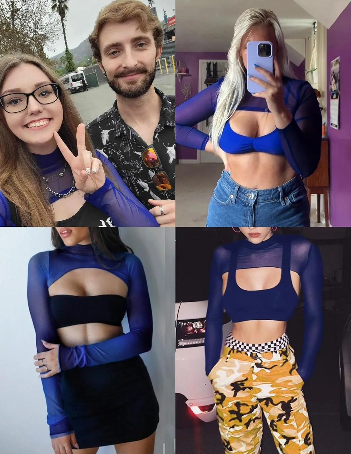 Avidlove Mesh Crop Tops for Women Mock Neck Long Sleeve Crop Top See Through Shirt Top Sexy Clubwear