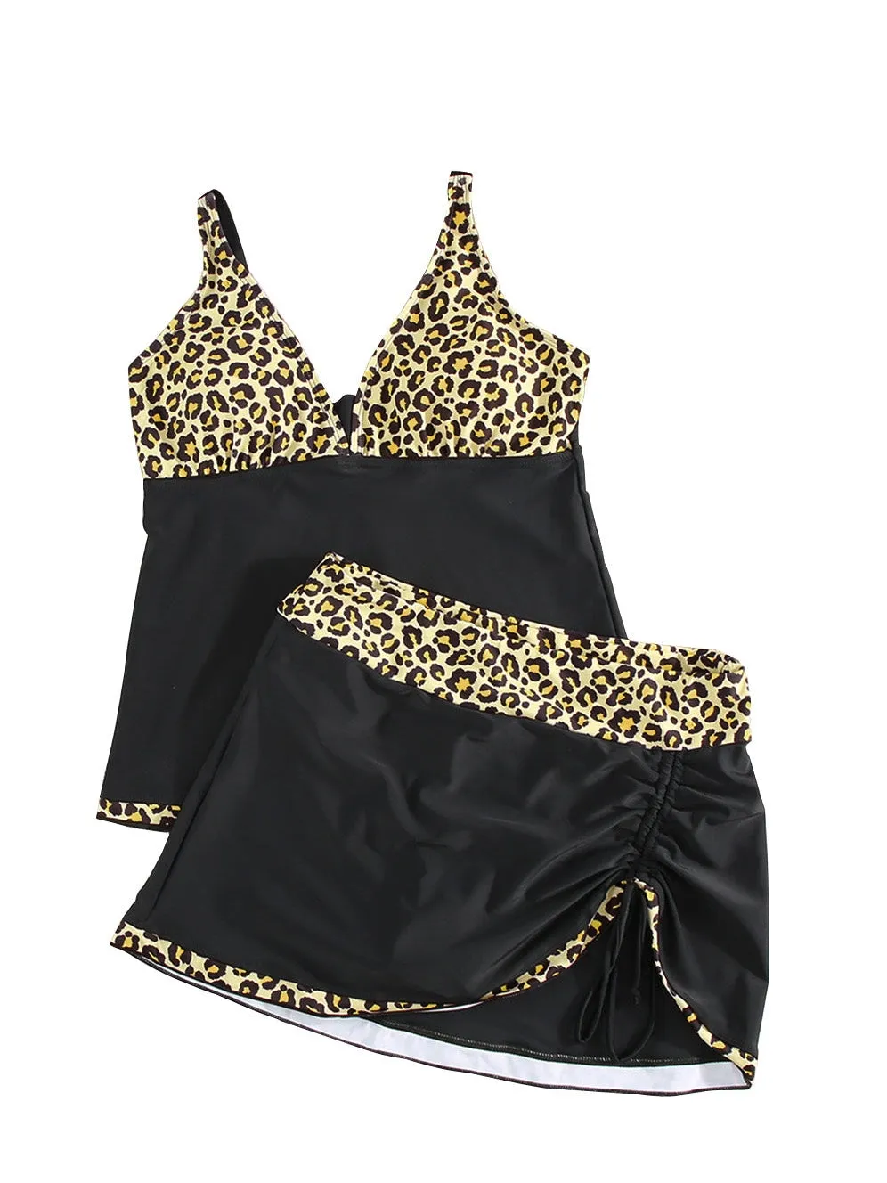 Black and Leopard Print Tankini Set