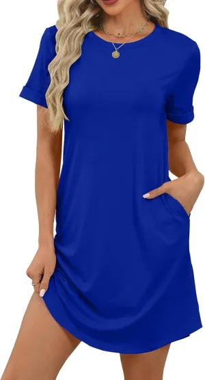 Bluetime Womens T Shirt Dresses Casual 2025 Summer Short Sleeve Loose Vacation Dress with Pockets