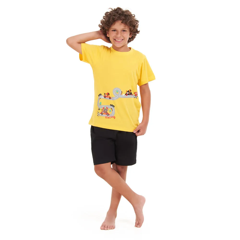 Boys summer pajama set Formula Bears t-shirt  Black shorts