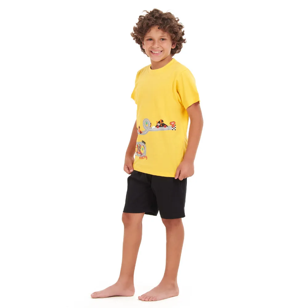 Boys summer pajama set Formula Bears t-shirt  Black shorts