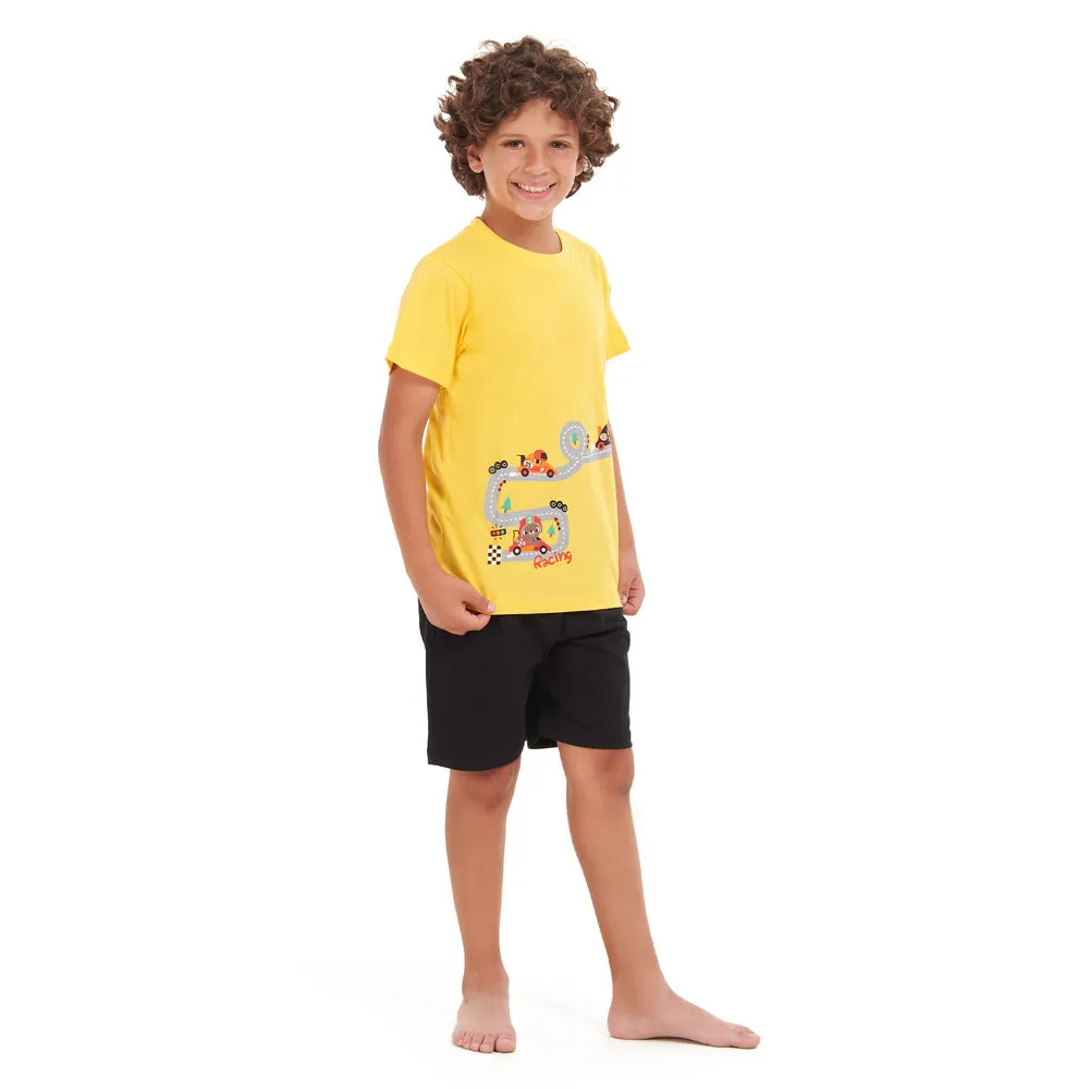 Boys summer pajama set Formula Bears t-shirt  Black shorts