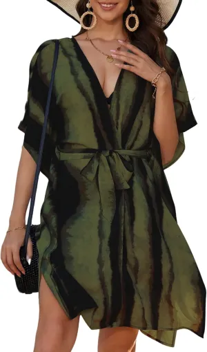 Bsubseach Striped Kimono for Women 2025 Swimsuit Coverup Boho Beach Cover Up Open Front Cardigan Summer Short Robe