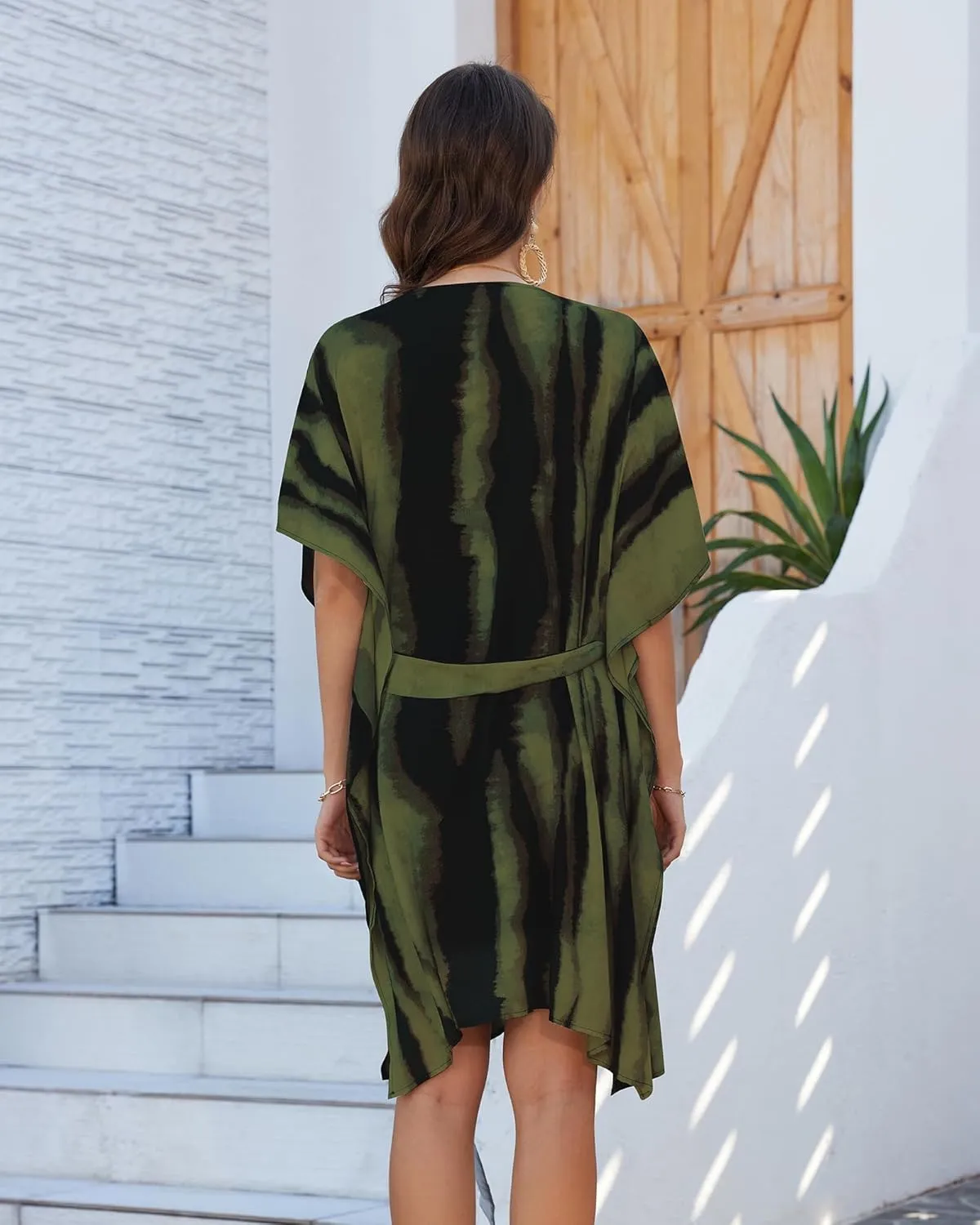 Bsubseach Striped Kimono for Women 2025 Swimsuit Coverup Boho Beach Cover Up Open Front Cardigan Summer Short Robe
