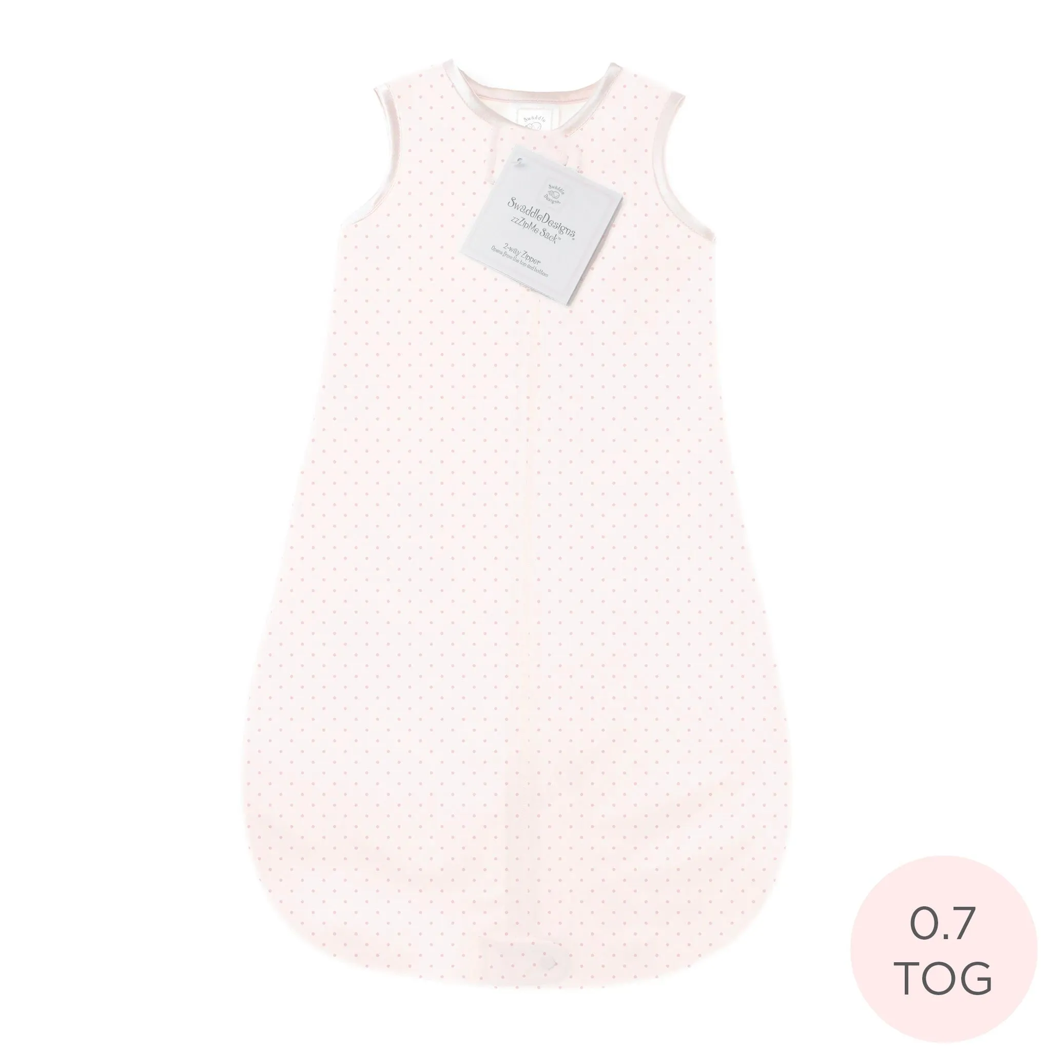 Cotton Flannel Non-Weighted zzZipMe Sack - Sunwashed Pink with Pastel Pink Polka Dots