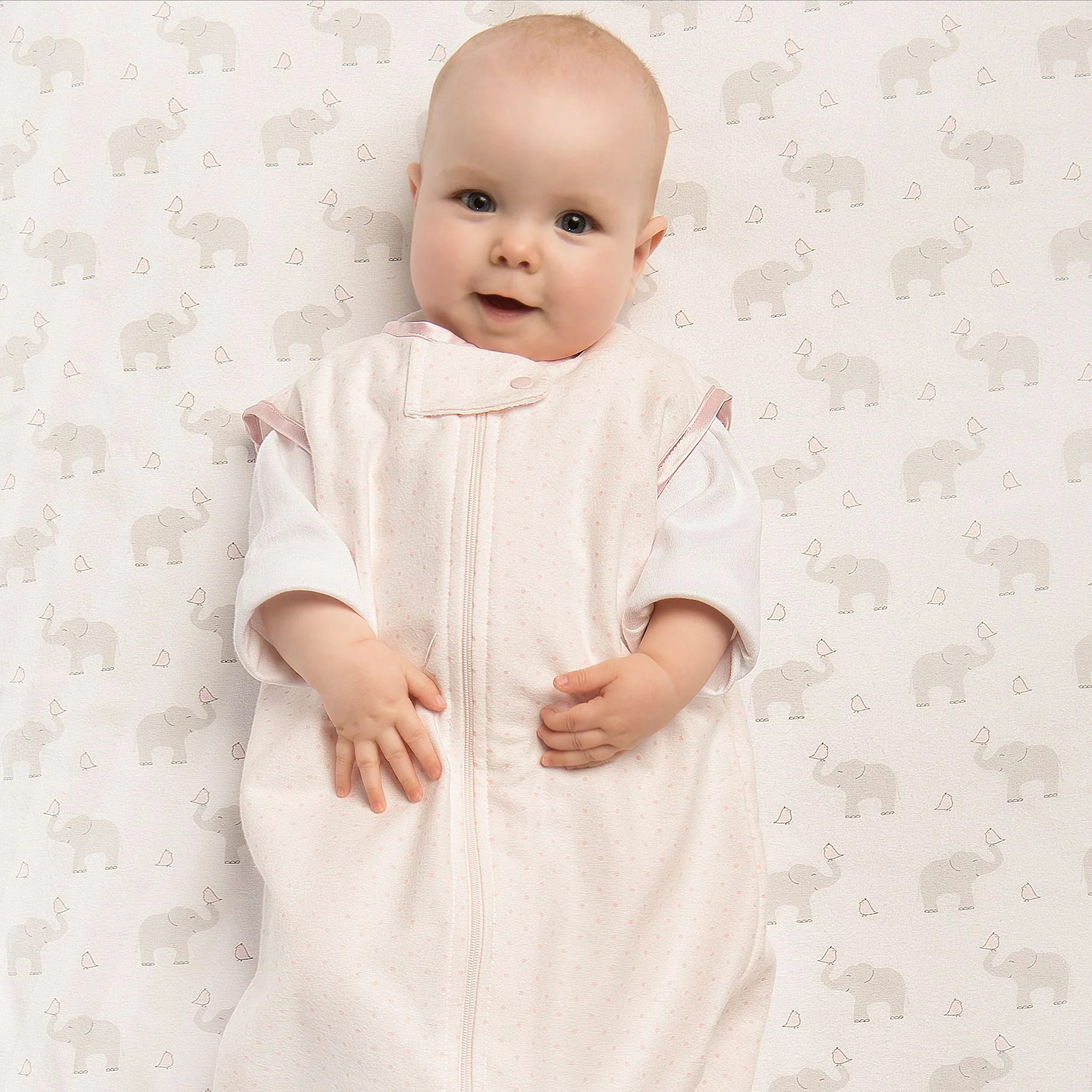 Cotton Flannel Non-Weighted zzZipMe Sack - Sunwashed Pink with Pastel Pink Polka Dots