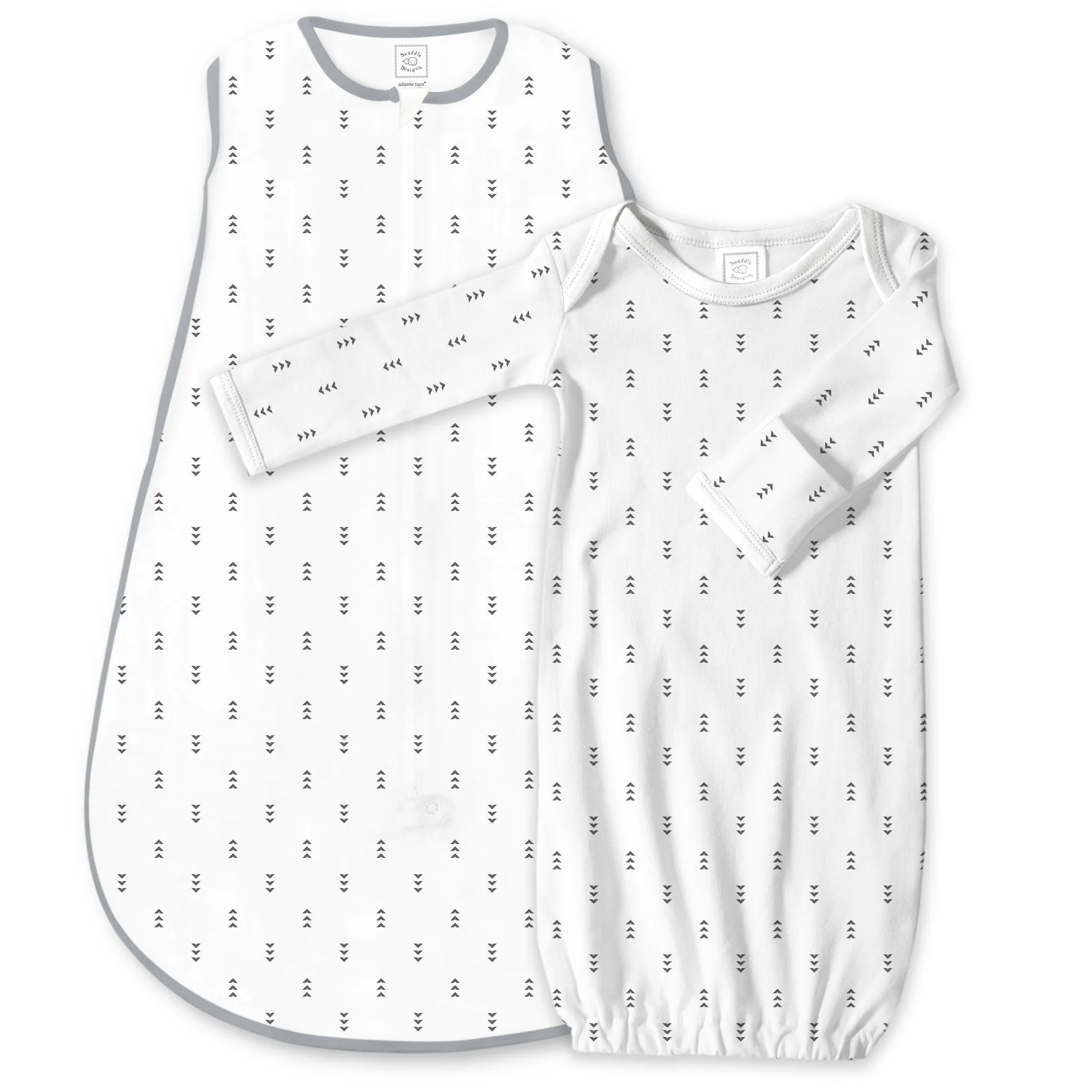 Cotton Knit Non-Weighted zzZipMe Sack Set - Tiny Arrows,  Soft Black & Gray