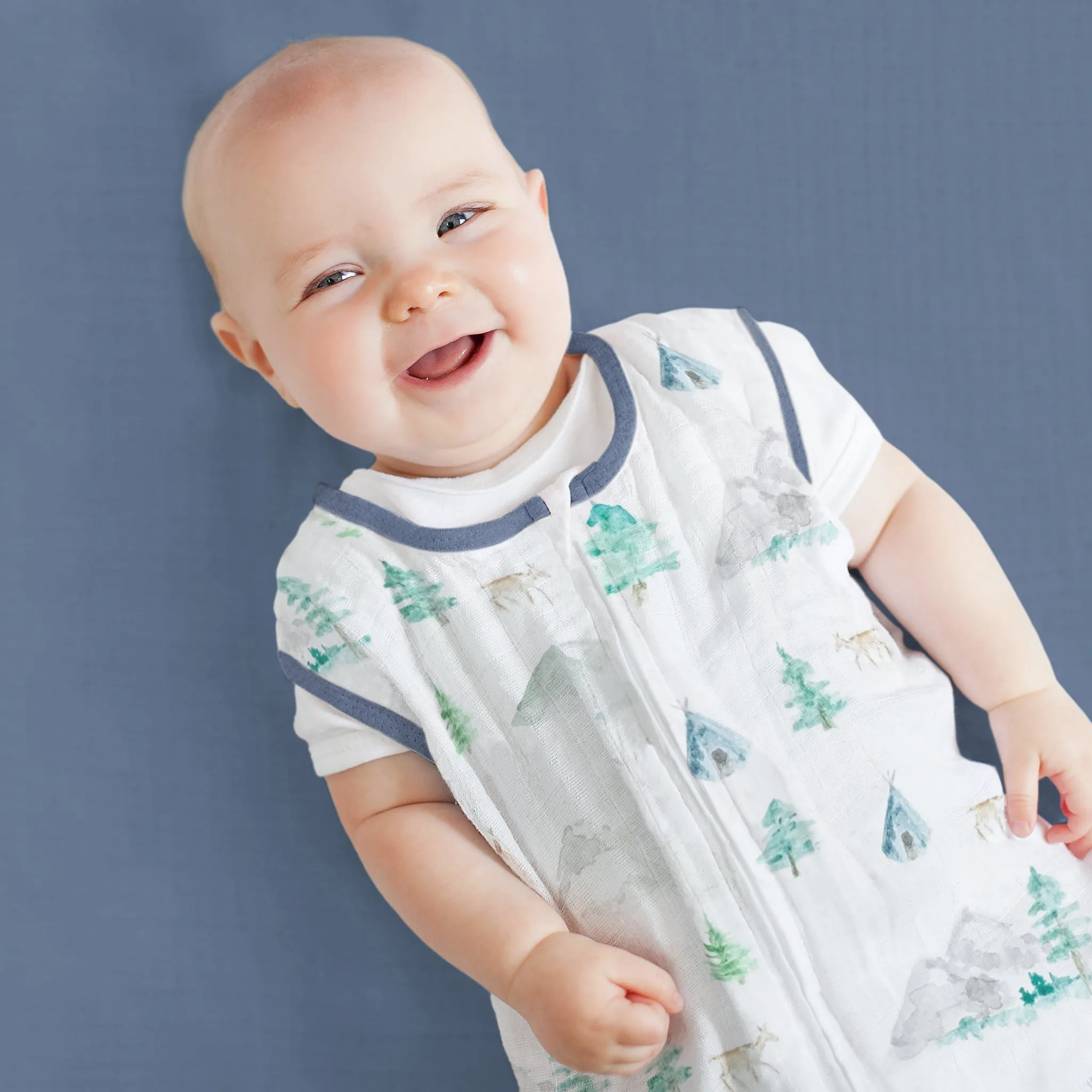 Cotton Muslin Non-Weighted zzZipMe Sack - Watercolor Mountains & Trees - In the Wild