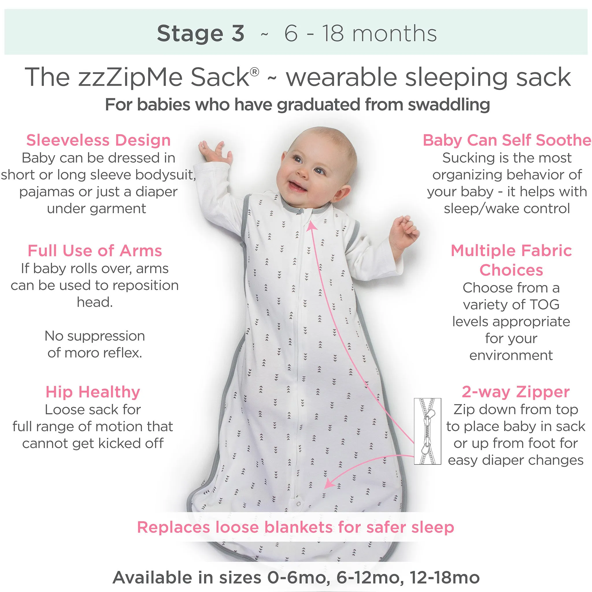 Cotton Muslin Non-Weighted zzZipMe Sack - Watercolor Mountains & Trees - In the Wild