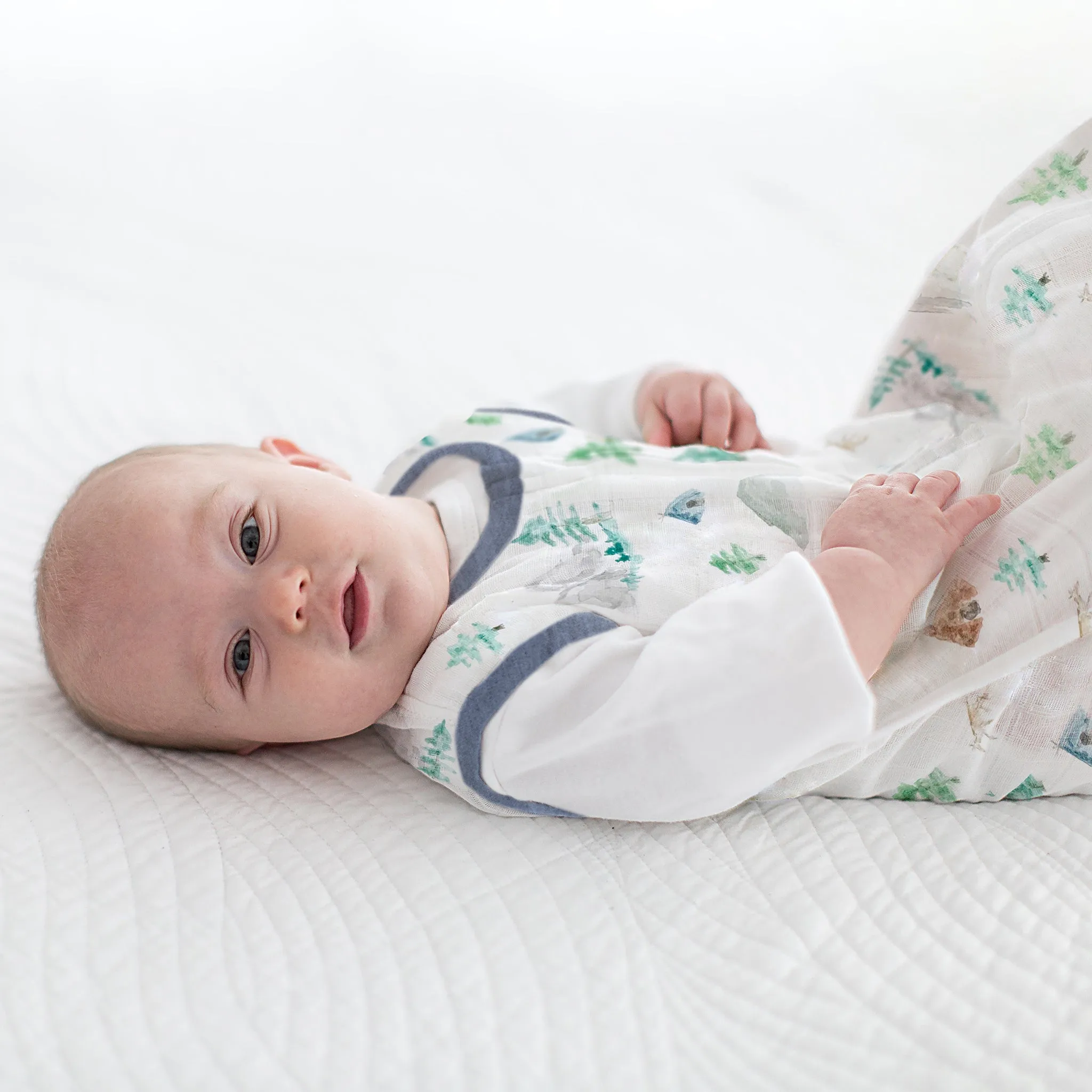 Cotton Muslin Non-Weighted zzZipMe Sack - Watercolor Mountains & Trees - In the Wild