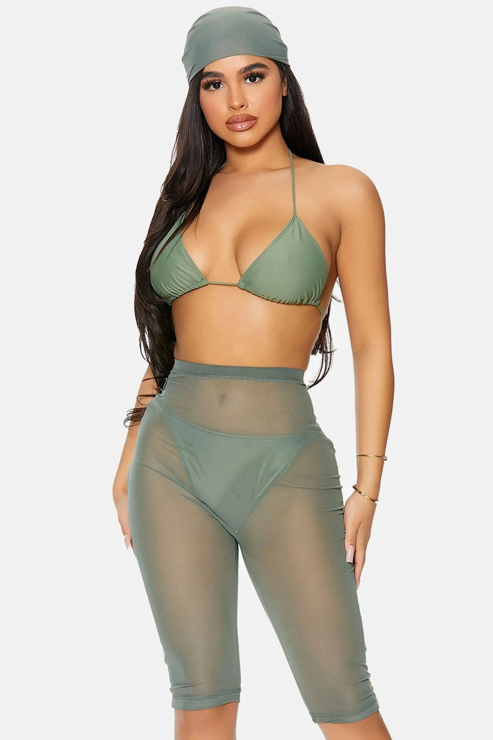 Coverup  Sheer Biker Swimwear High Waist  Shorts