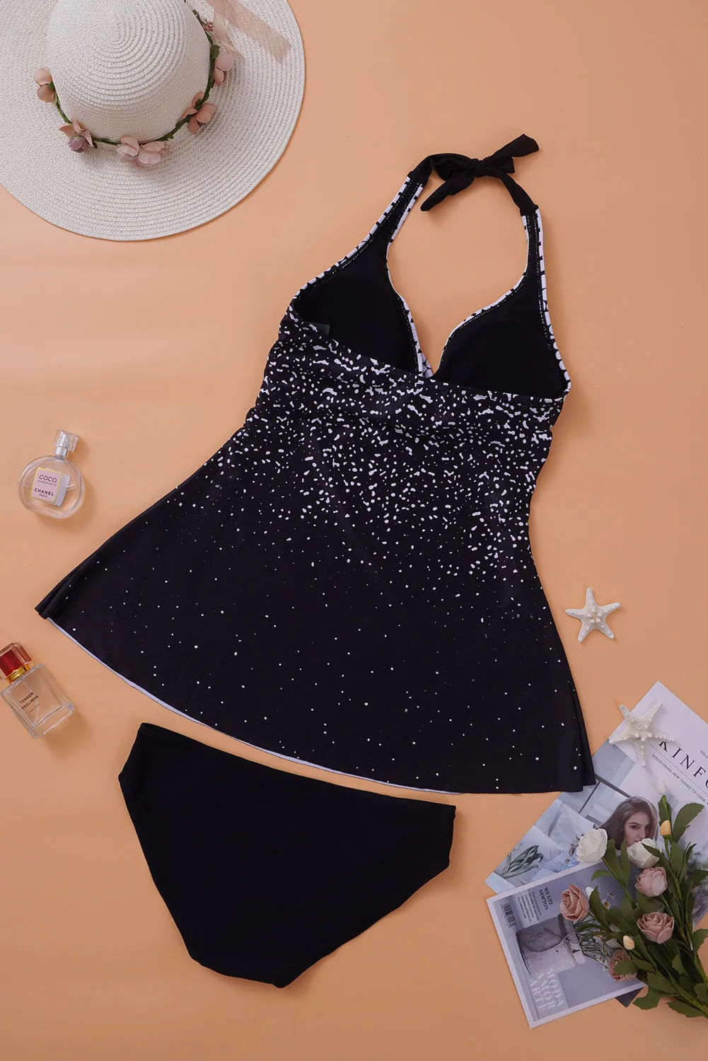 Dot Print Halterneck Tankini Set