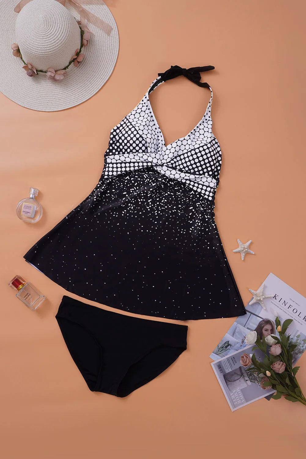 Dot Print Halterneck Tankini Set
