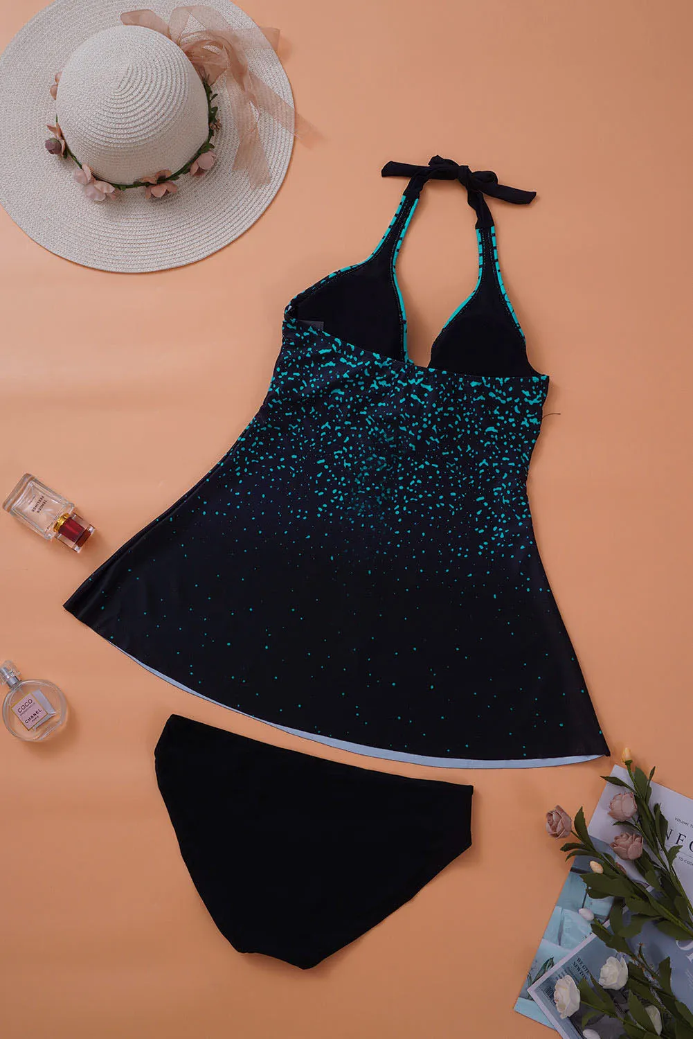 Dot Print Halterneck Tankini Set