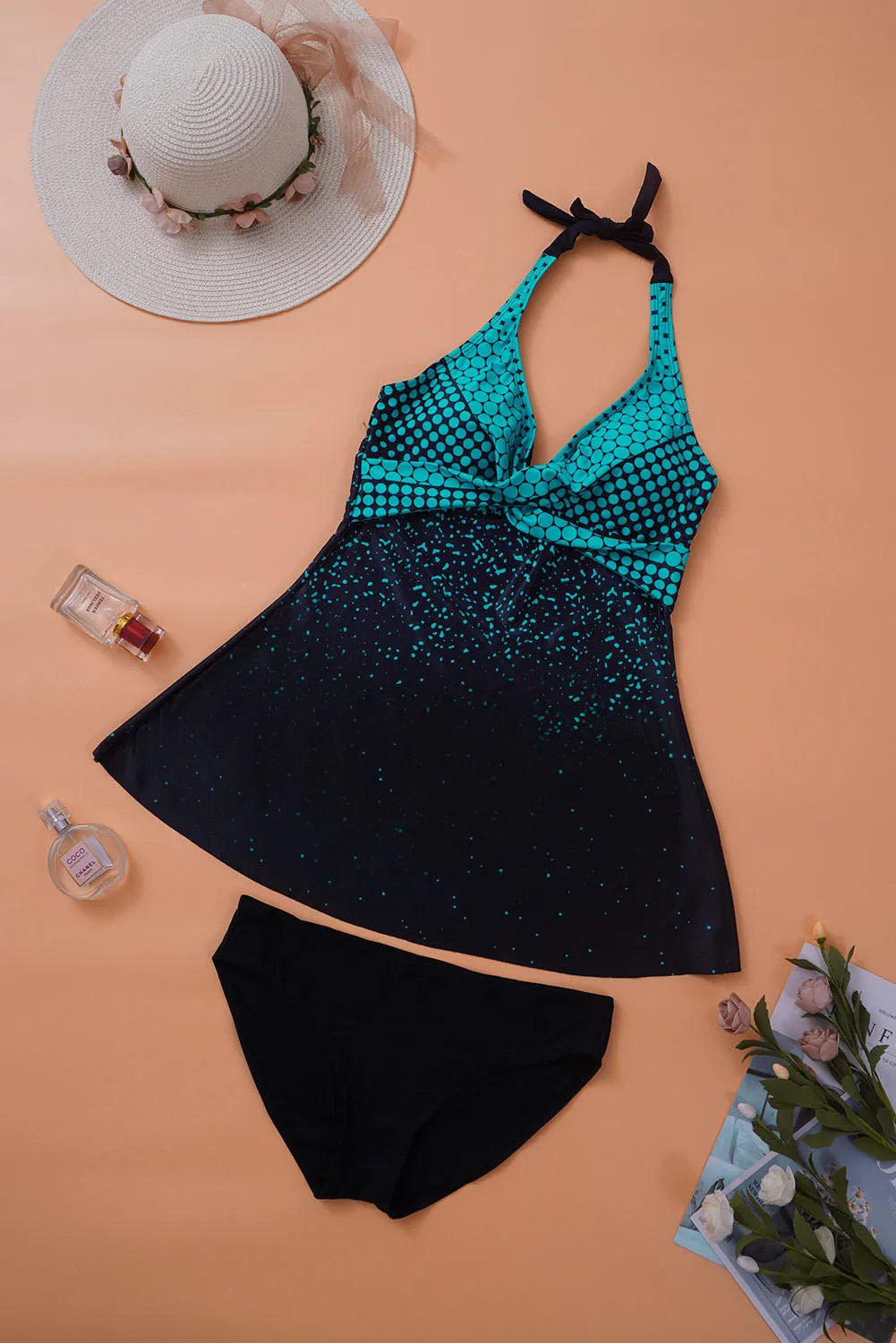 Dot Print Halterneck Tankini Set