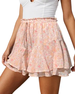 Flowy Shorts for Women Casual Boho Floral Skorts Ruffle Mini Skirts Running Tennis Butterfly Chiffon Shorts