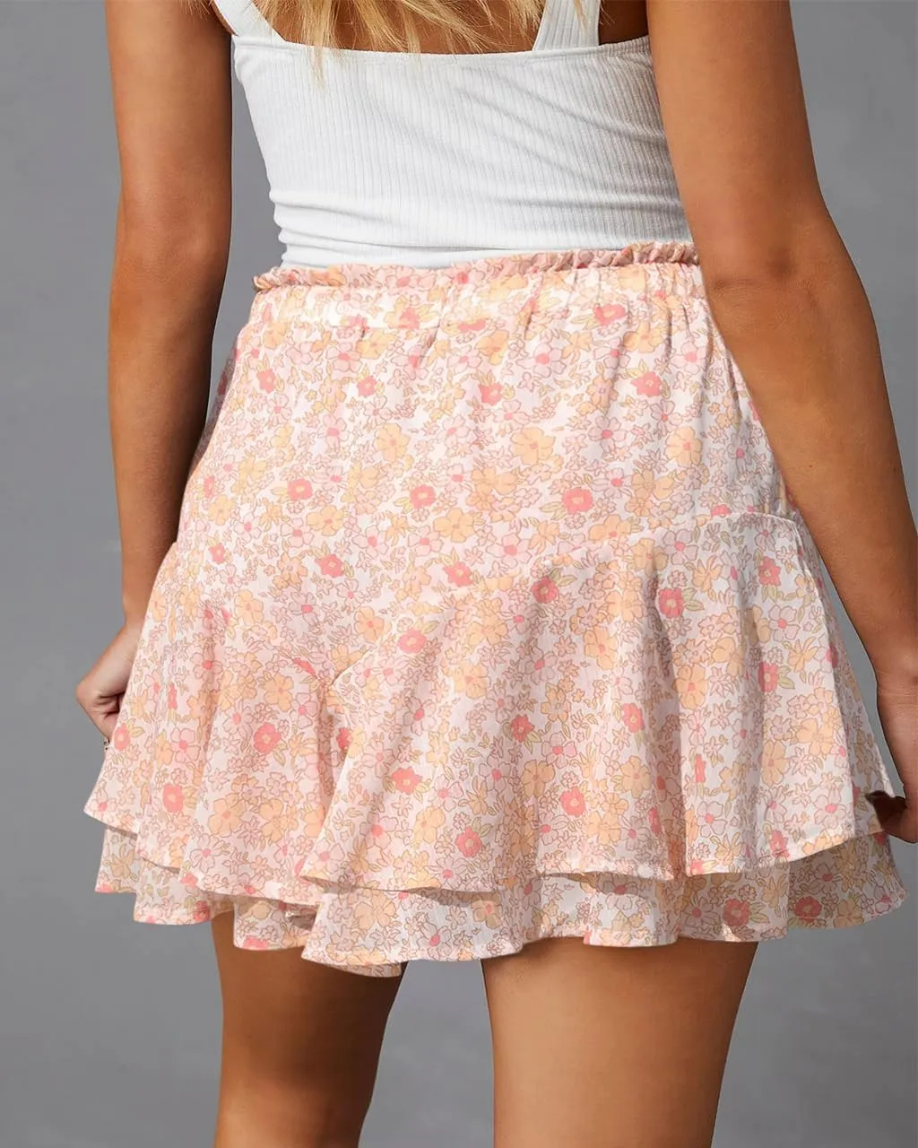 Flowy Shorts for Women Casual Boho Floral Skorts Ruffle Mini Skirts Running Tennis Butterfly Chiffon Shorts