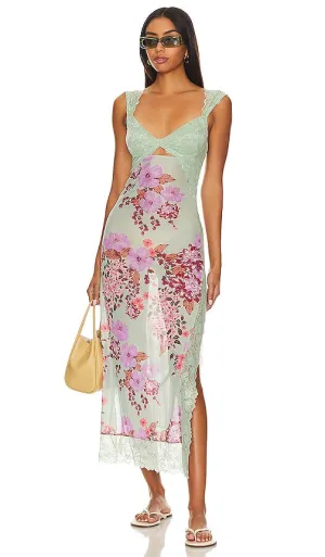 Free People x Intimately FP Suddenly Fine Maxi Slip Dress In Sage Combo in Sage