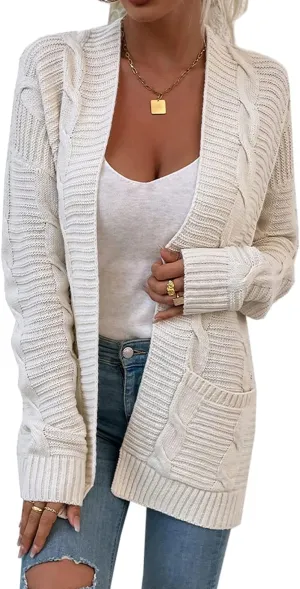 futurino Knit Cardigan Women's Chunky Open Front Outwear Cover Up with Pockets