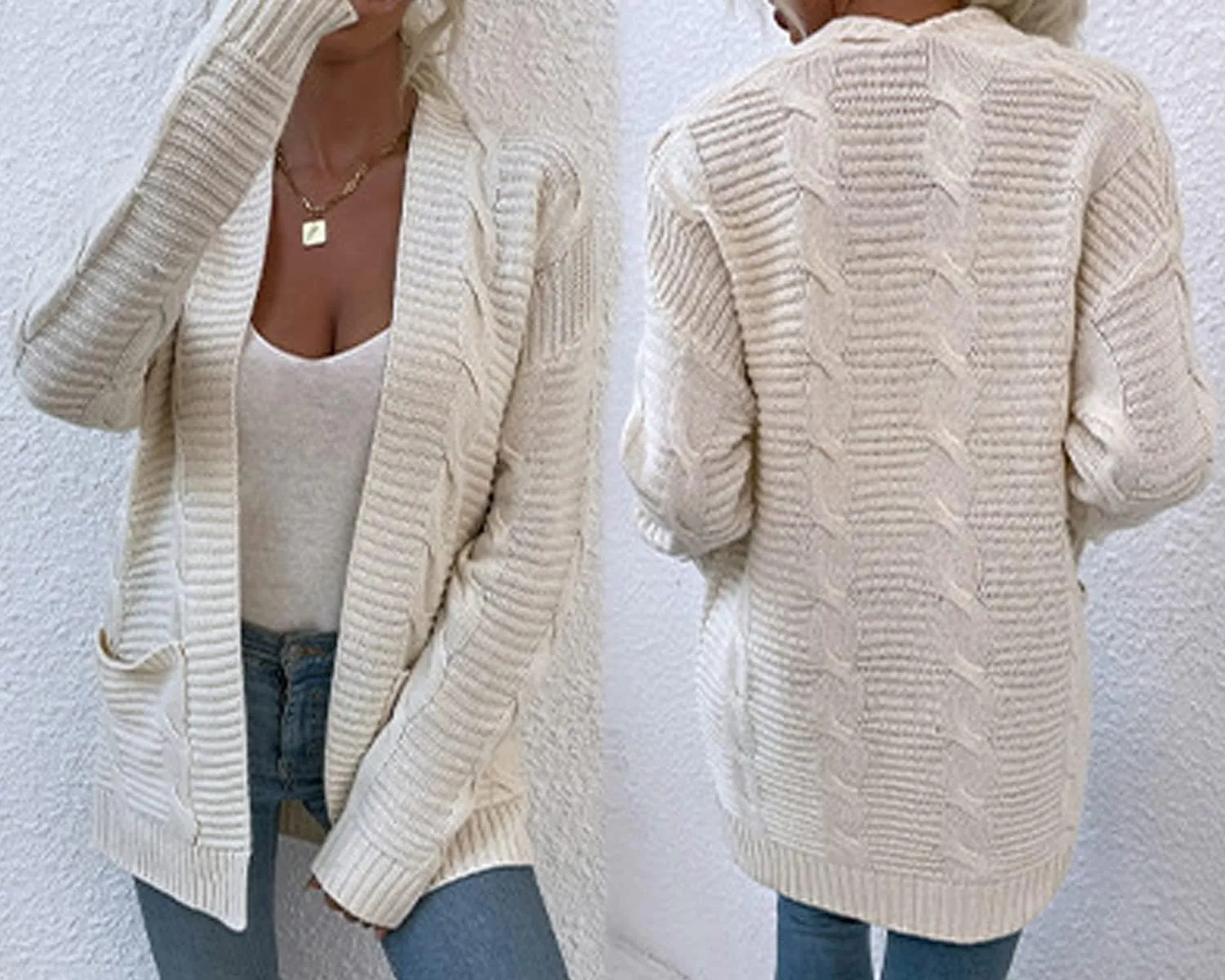 futurino Knit Cardigan Women's Chunky Open Front Outwear Cover Up with Pockets