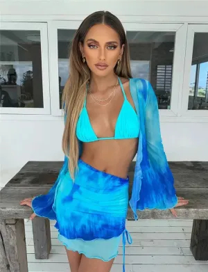 Ladies Bahamas sheer tie dye 2 piece skirt crop top set