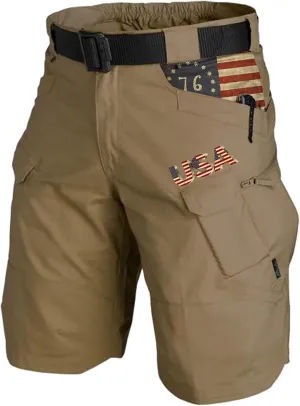 lcyhony Tactical Shorts for Men Lightweight Quick Dry Knee Length Cargo Shorts Casual Print Hiking Pants with Multi Pockets
