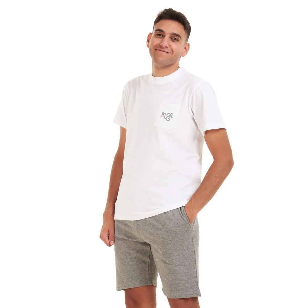 Men summer pajama set White t-shirt  grey shorts