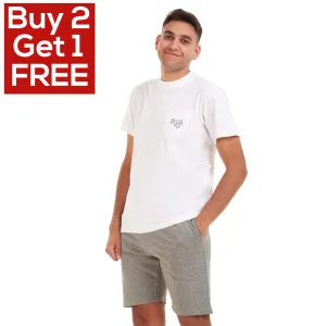 Men summer pajama set White t-shirt  grey shorts