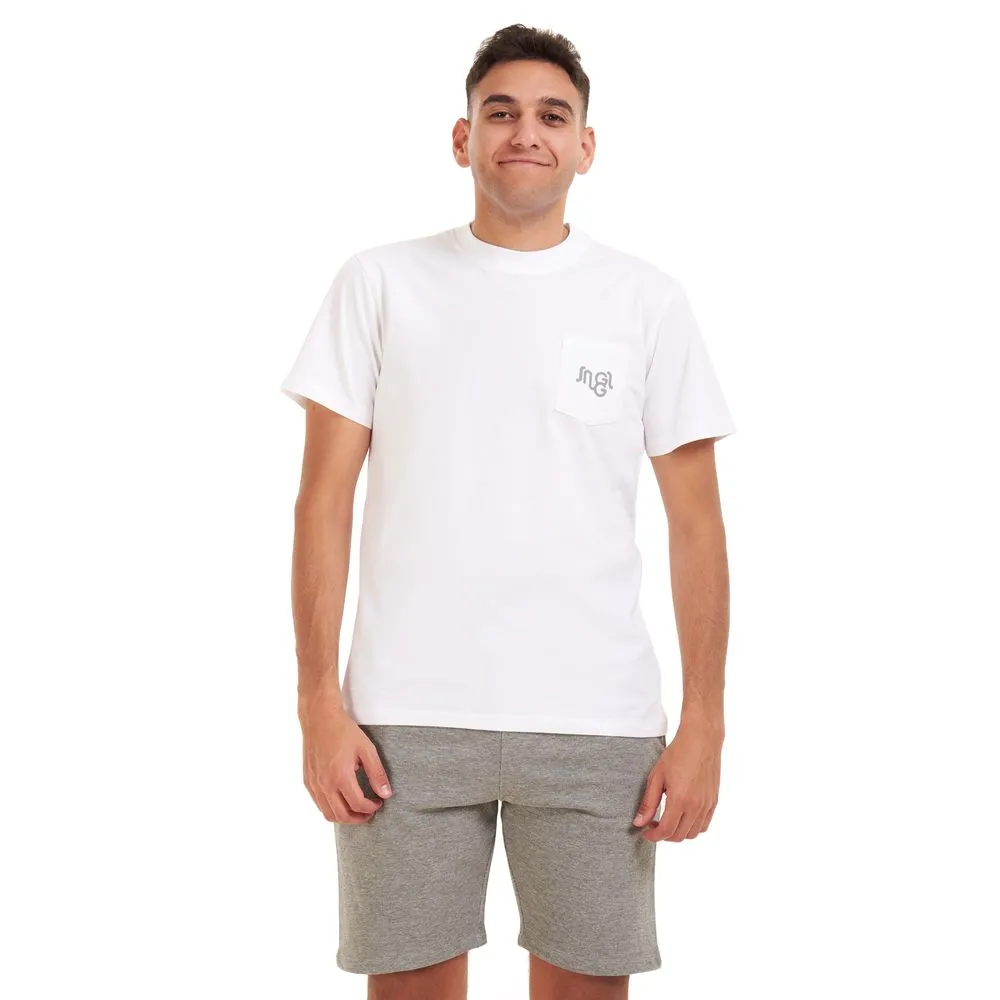 Men summer pajama set White t-shirt  grey shorts