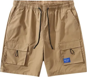 Men's Athletic Cargo Shorts with Pockets Quick Dry Running Workout Gym Elastic Lightweight Basketball Trunks