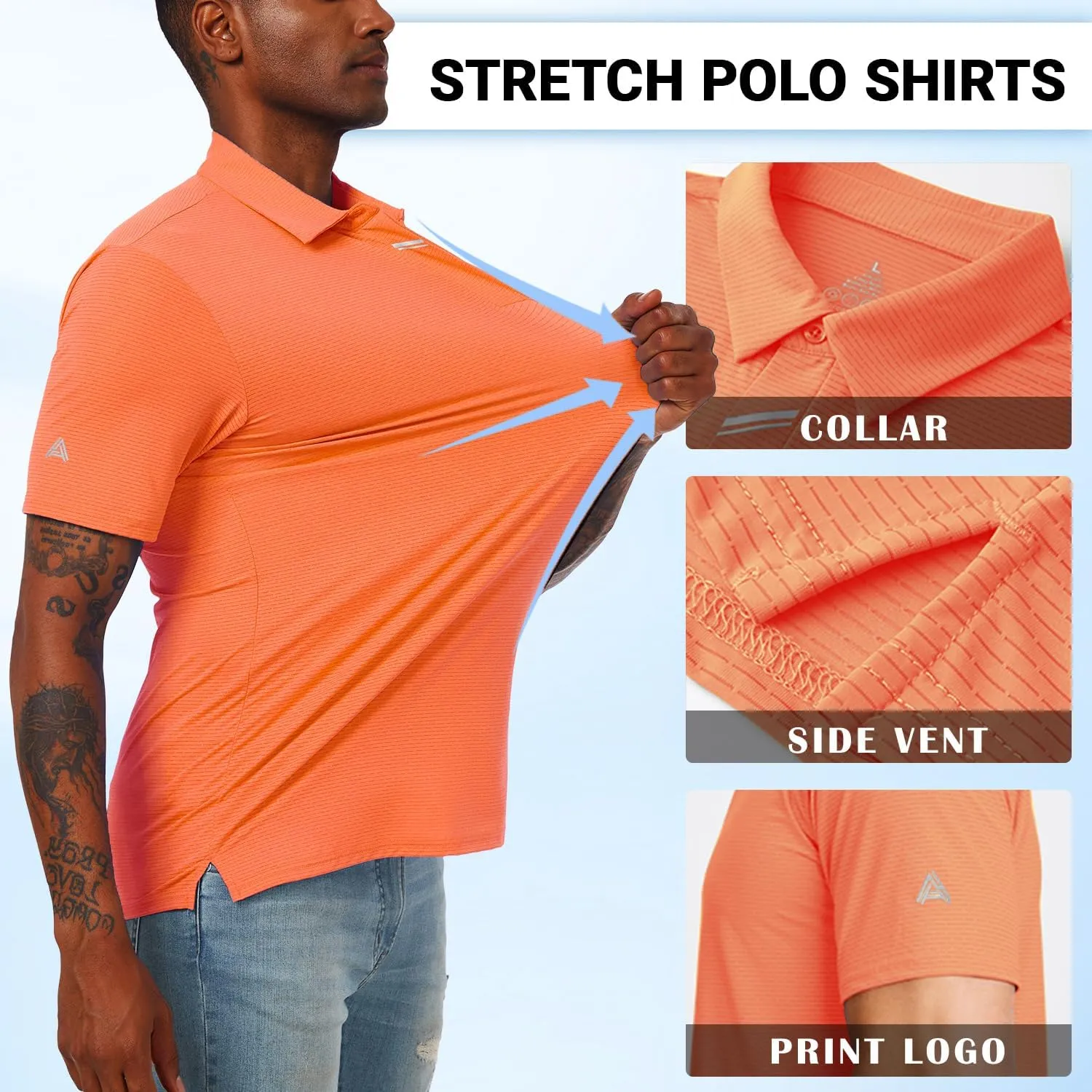 Men's Short Sleeve Polo Shirt Stretch Solid Performance Golf Shirts Moisture Wicking Athletic Casual Collared T-Shirt