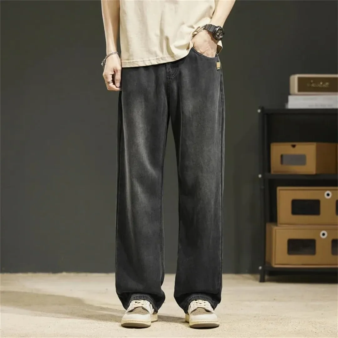 Men's Vintage Jeans Lyocell Straight Soft Loose Denim Trousers Streetwear