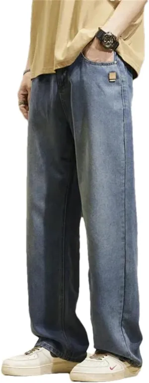 Men's Vintage Jeans Lyocell Straight Soft Loose Denim Trousers Streetwear