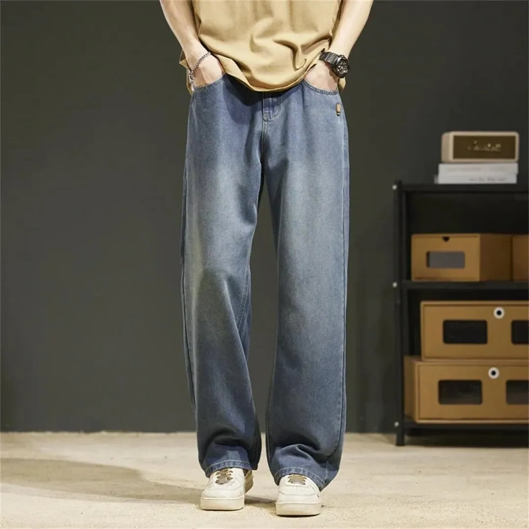 Men's Vintage Jeans Lyocell Straight Soft Loose Denim Trousers Streetwear