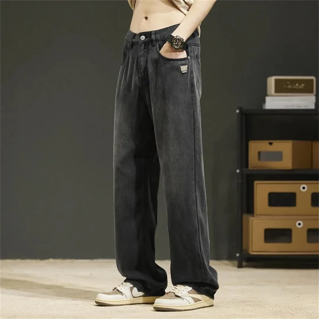 Men's Vintage Jeans Lyocell Straight Soft Loose Denim Trousers Streetwear