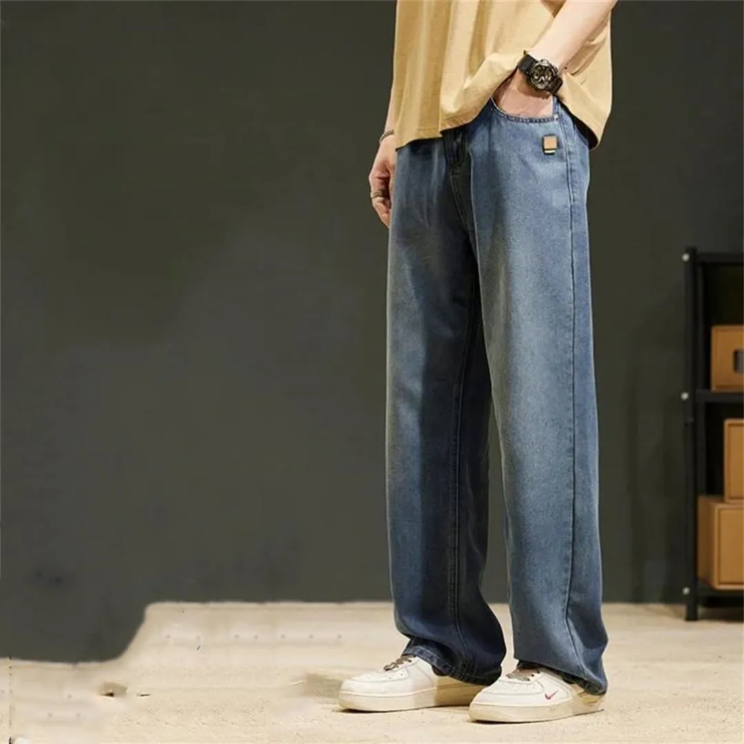 Men's Vintage Jeans Lyocell Straight Soft Loose Denim Trousers Streetwear