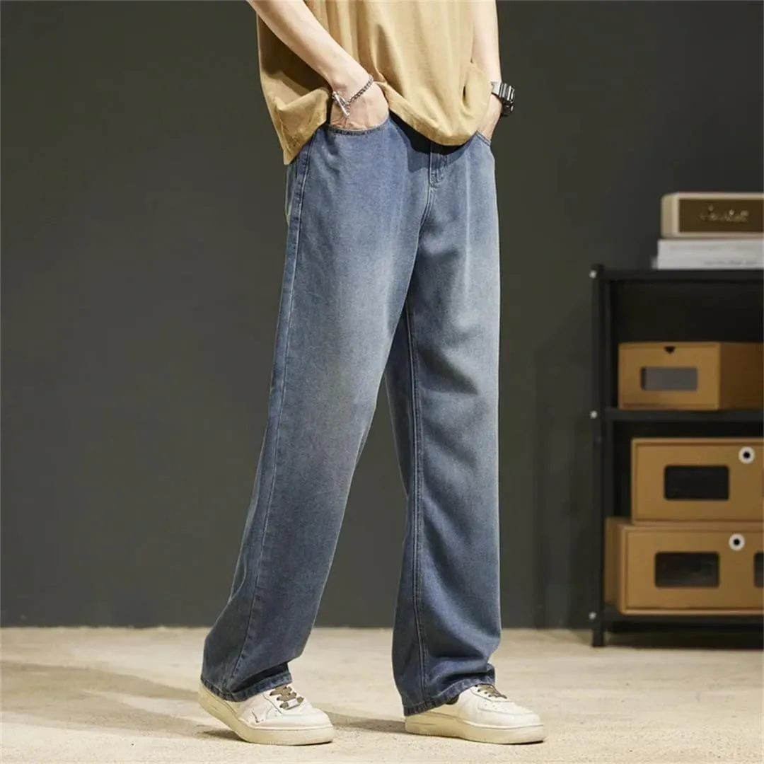 Men's Vintage Jeans Lyocell Straight Soft Loose Denim Trousers Streetwear