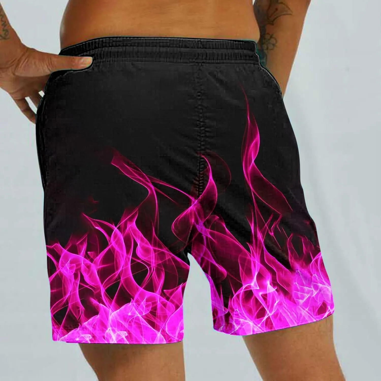 Muscularfit Swimsuit for Men 2024 Trendy Drawstring Quick Dry Swim Trunks with Pockets Casual Flame Print Beach Bathing Suits