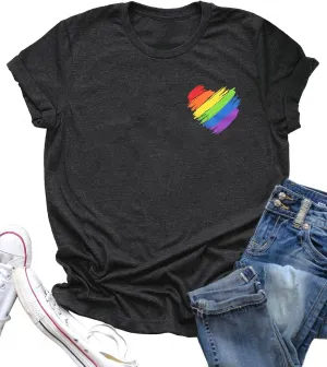 Pride Shirt Women LGBTQ Equality Shirts Rainbow Shirt Heart Graphic Tees Casual Summer Short Sleeve Tops