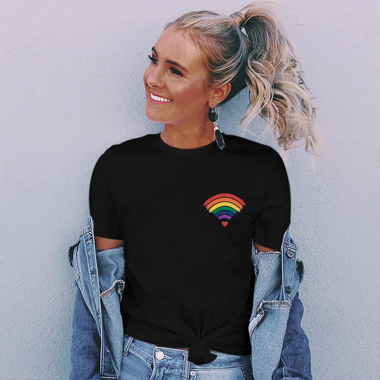 Pride Shirt Women LGBTQ Equality Shirts Rainbow Shirt Heart Graphic Tees Casual Summer Short Sleeve Tops