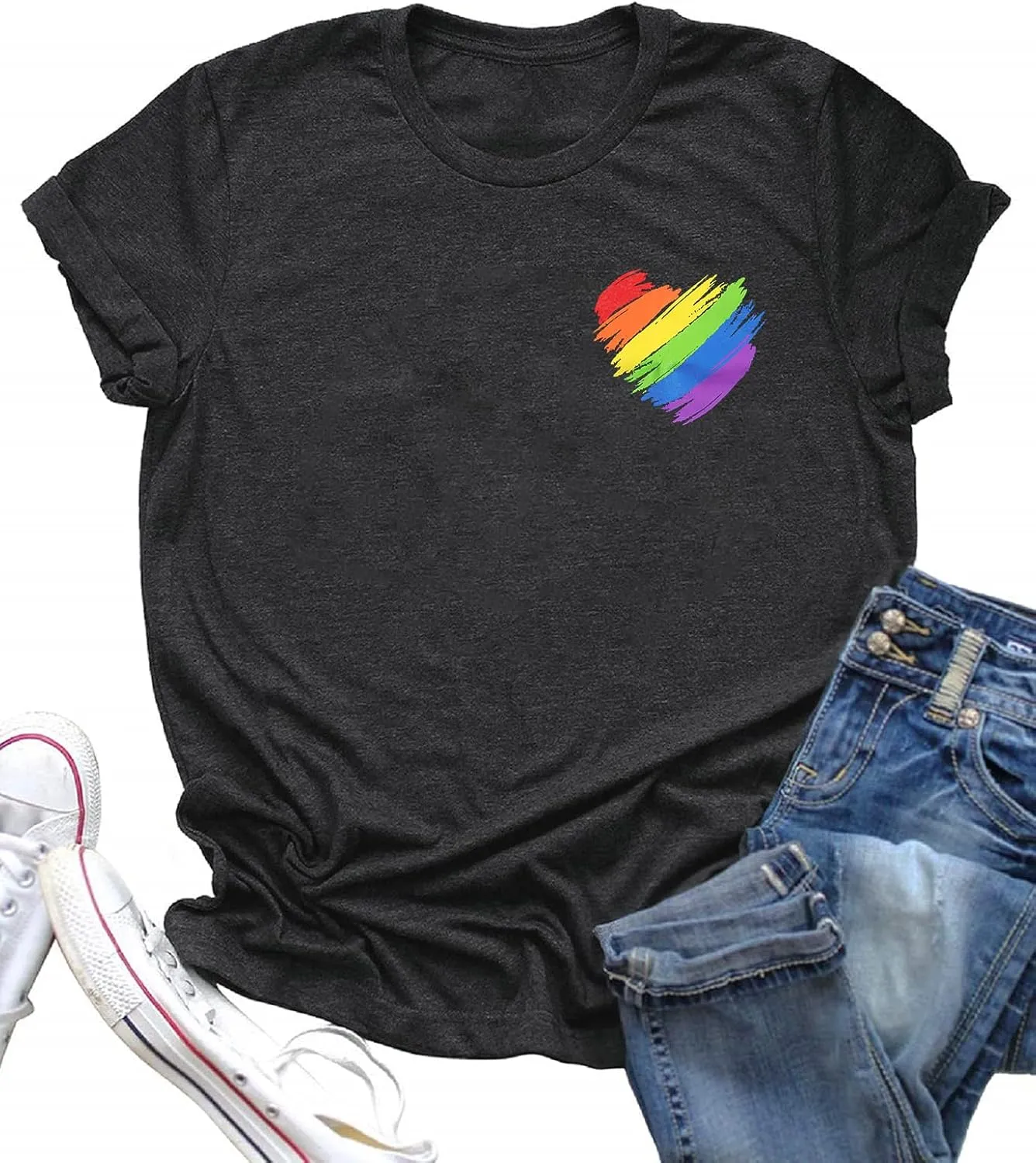 Pride Shirt Women LGBTQ Equality Shirts Rainbow Shirt Heart Graphic Tees Casual Summer Short Sleeve Tops