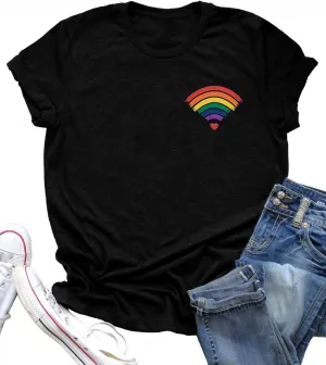 Pride Shirt Women LGBTQ Equality Shirts Rainbow Shirt Heart Graphic Tees Casual Summer Short Sleeve Tops