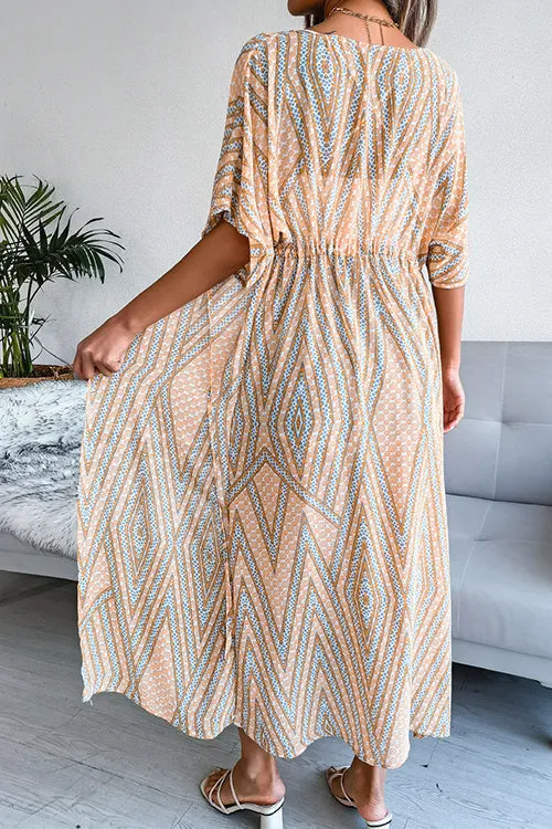 Print Drawstring Waist Kimono