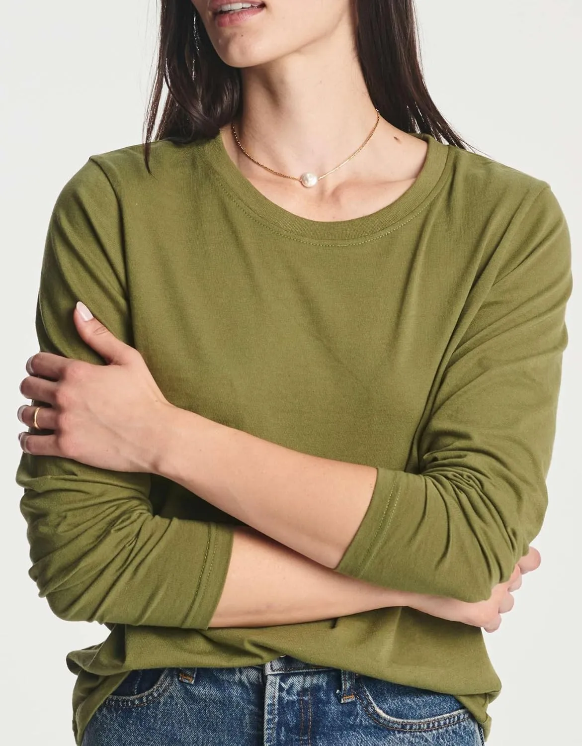 Real Essentials 4 Pack: Women's Cotton Classic-Fit Long-Sleeve Crewneck T-Shirt (Available in Plus Size)