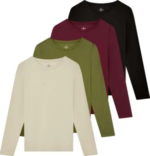 Real Essentials 4 Pack: Women's Cotton Classic-Fit Long-Sleeve Crewneck T-Shirt (Available in Plus Size)