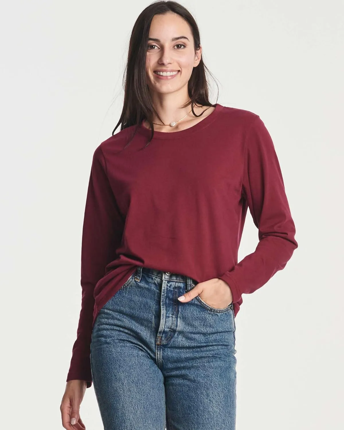 Real Essentials 4 Pack: Women's Cotton Classic-Fit Long-Sleeve Crewneck T-Shirt (Available in Plus Size)
