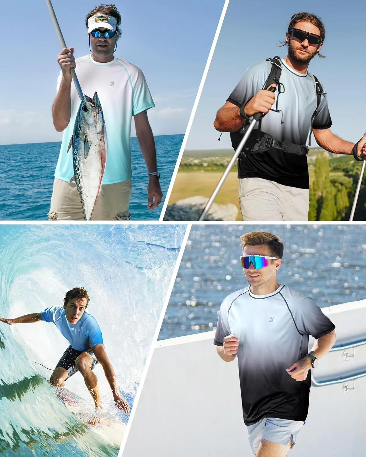 Roadbox Men's Swim Shirts Short Sleeve, UPF 50  UV Sun Protection SPF Rash Guard, Quick Dry Surf Water Beach Fishing T Shirt